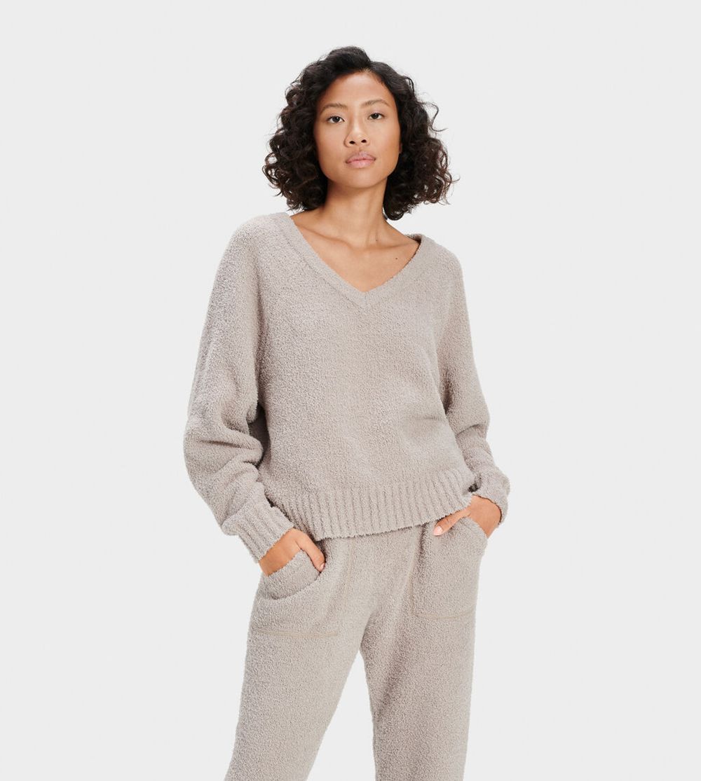 Ugg Paula V Neck Sweater - Womens Pullover - Grey - NZ (2750WVZFQ)